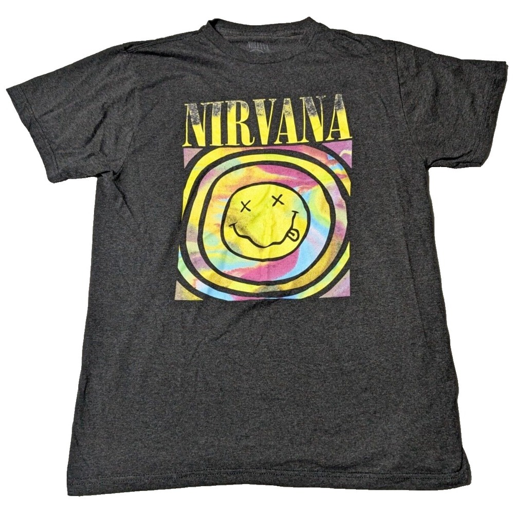 NIRVANA Men Size‎ XL Gray Tie Dye Stoned Emoji Face Graphic T-Shirt